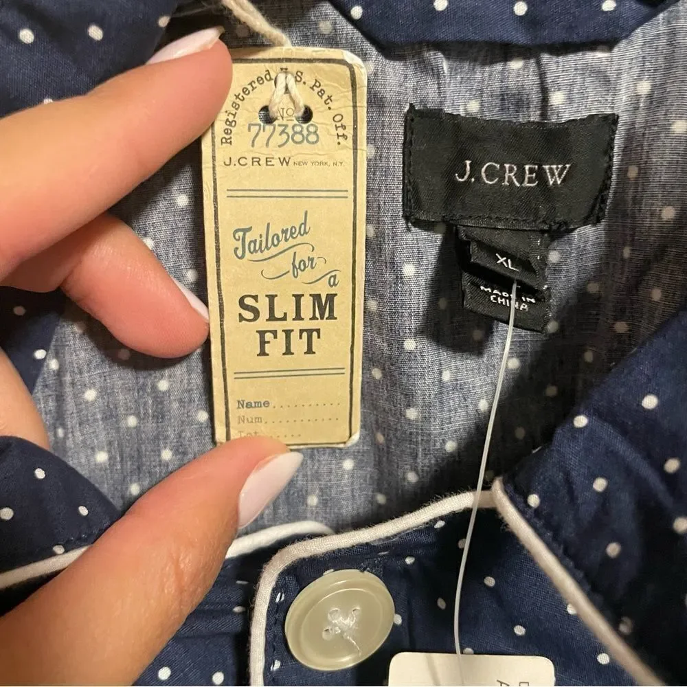 NWT J Crew Navy 100% Cotton Slim Fit Button Down Pajama Shirt- Size XL
